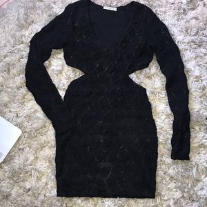 Arden B. Long Sleeve Black and Gold Cut Out Dress